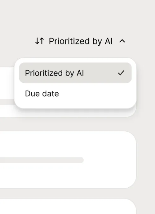 AI-ranked task list, prioritized by urgency, due date, criticality, and context
