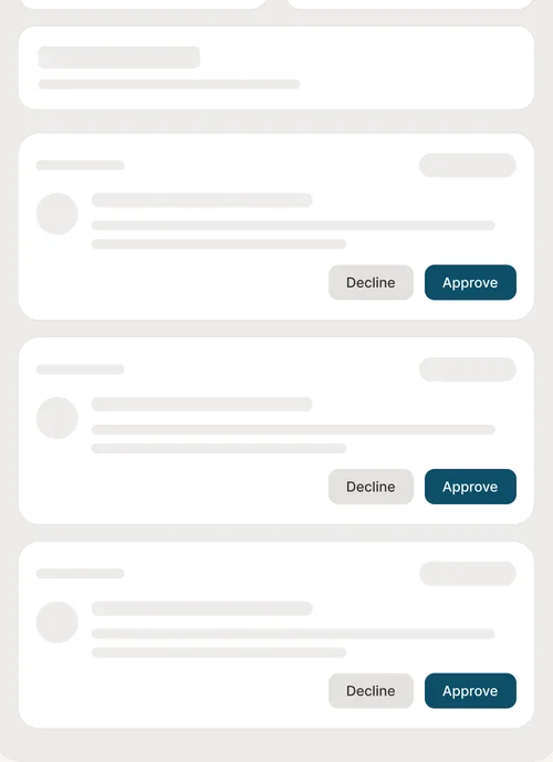Card with inline Approve/Decline actions, close-up crop