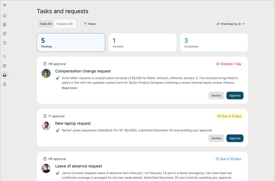 Rebuilt status/filtering with overdue and completed work surfaced clearly